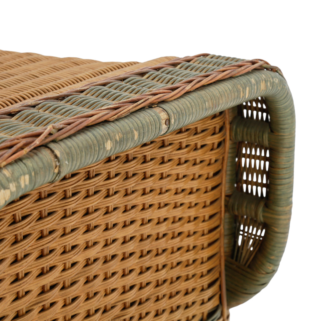 Wicker Storage Bench with Sage Green Accents