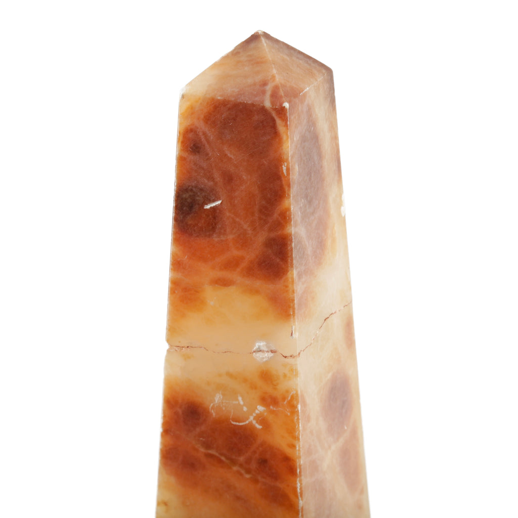 Orange and Cream Veined Marble Obelisk