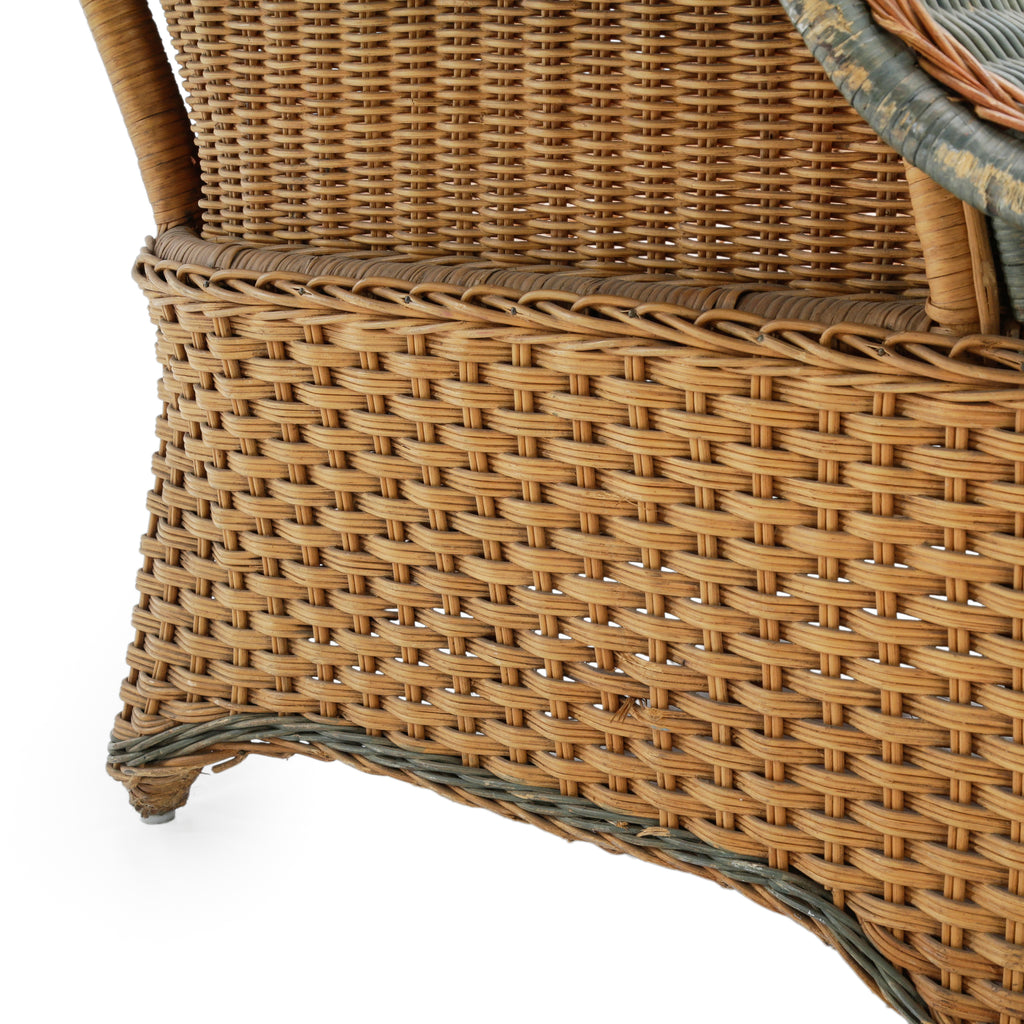 Wicker Chaise Lounge with Sage Green Accents