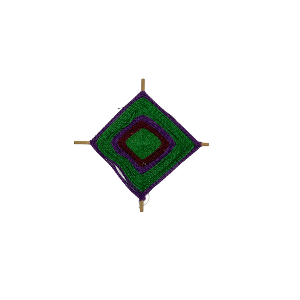 Green and Purple Woven Yarn Geometric Fiber Art