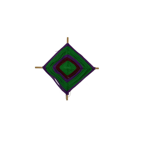 Green and Purple Woven Yarn Geometric Fiber Art