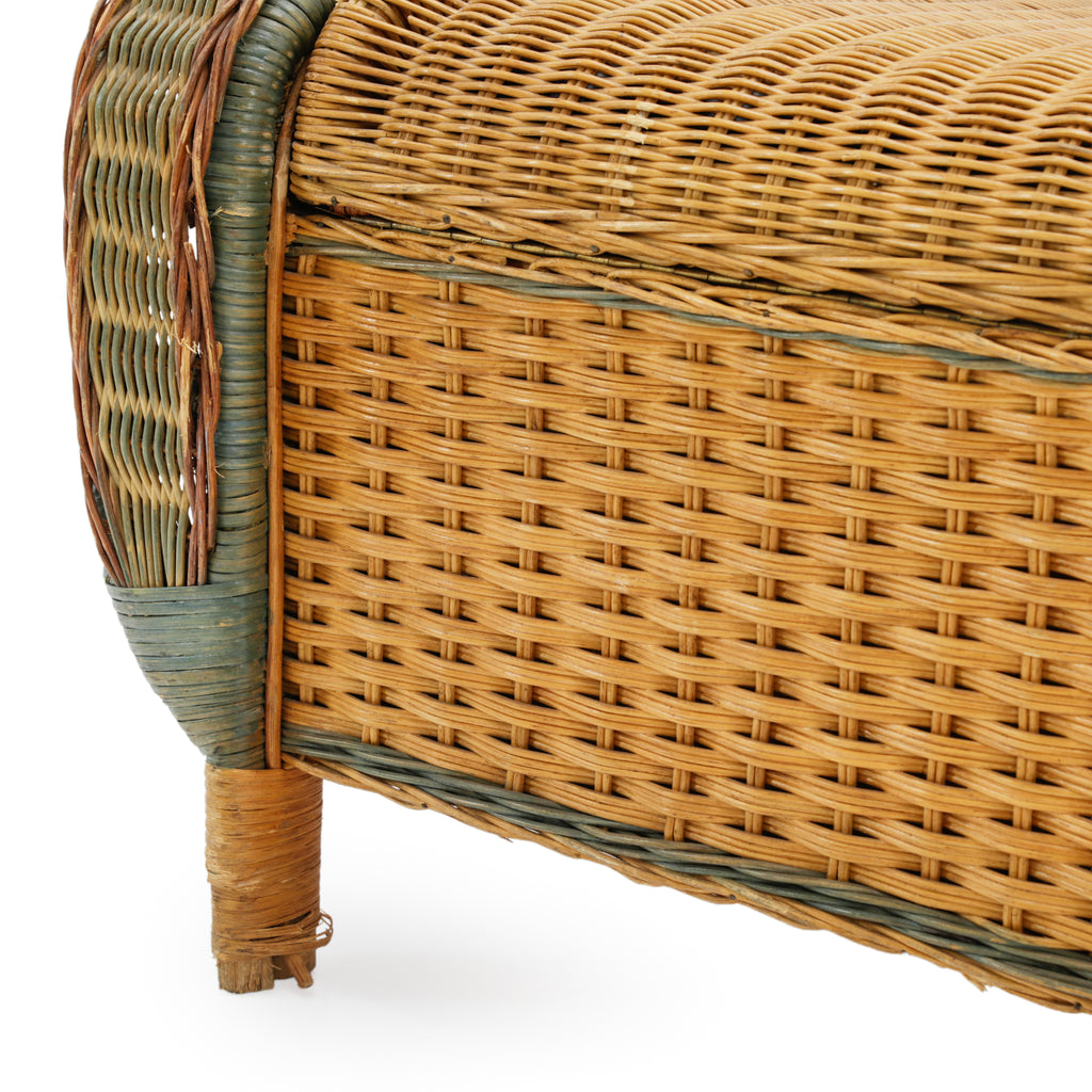 Wicker Storage Bench with Sage Green Accents