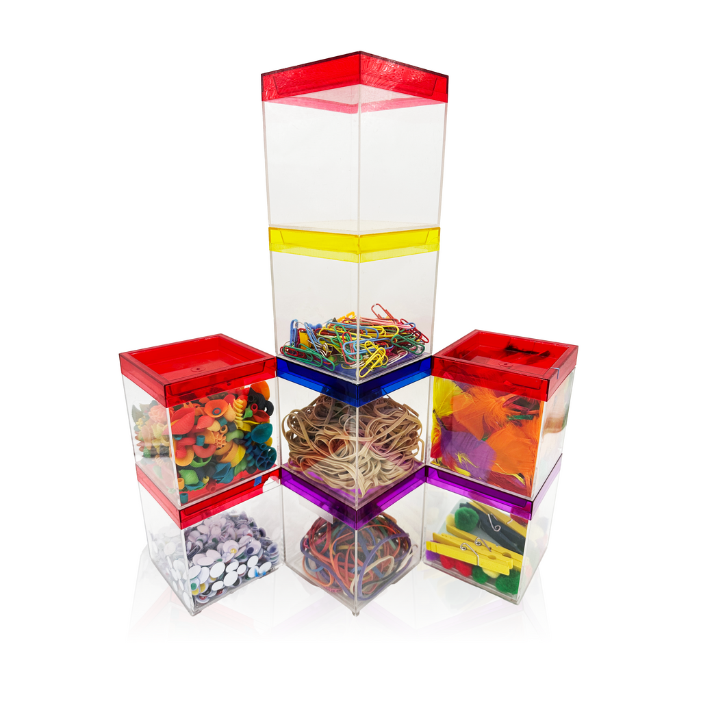 Clear Acrylic Stackable Storage Boxes with Assorted ephemera (set of 8)