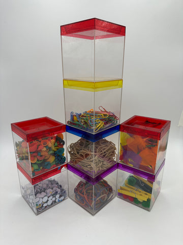 Clear Acrylic Stackable Storage Boxes with Assorted ephemera (set of 8)