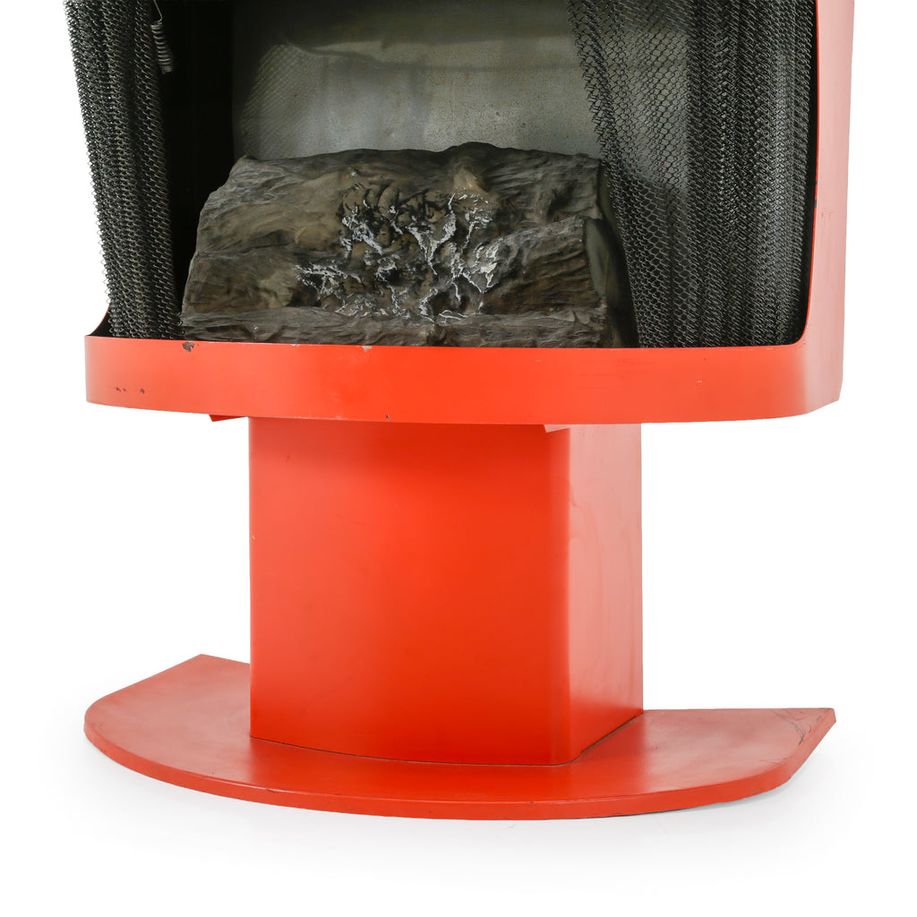 Orange Metal Fireplace with Chain Mesh Curtain