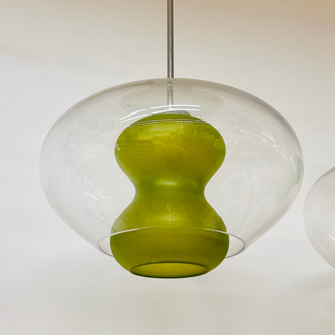 Clear Glass and Lime Green Glass Pendant Light