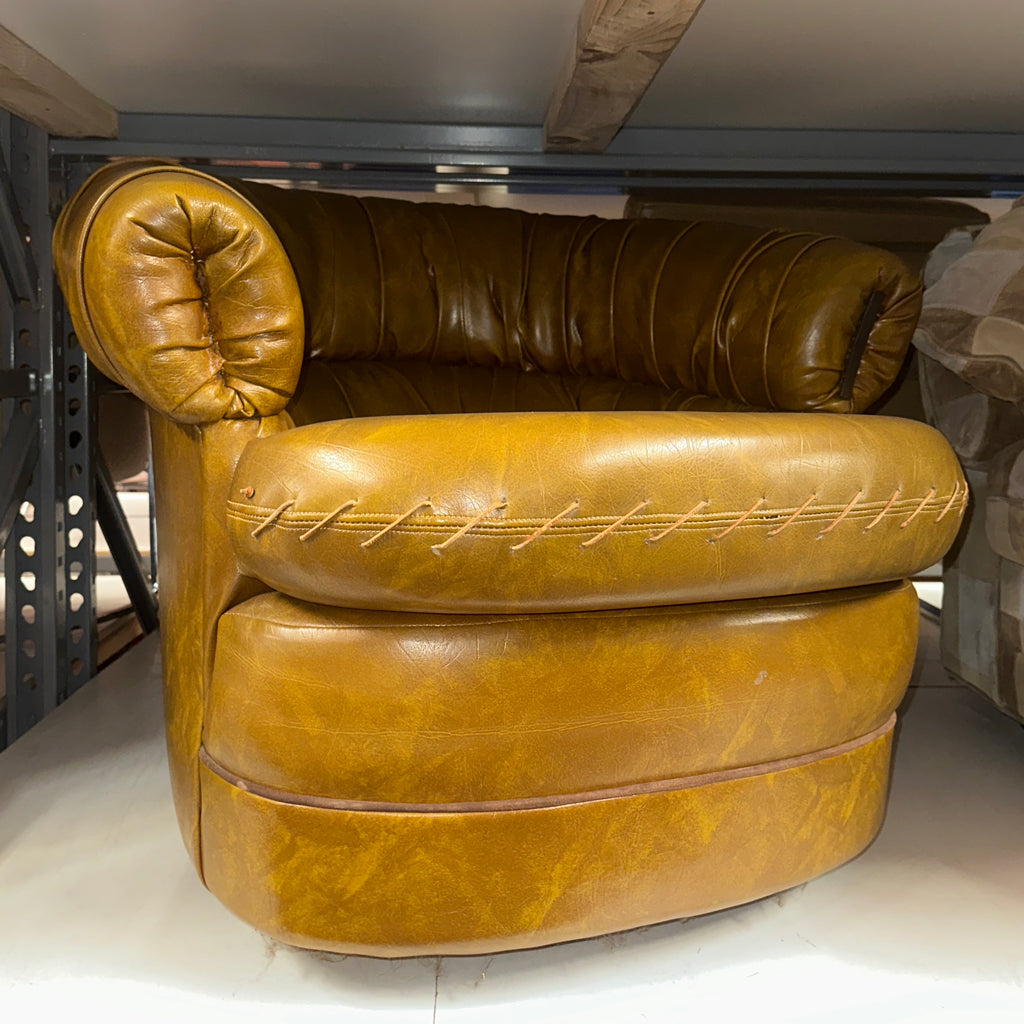 Cognac Leather Barrel Swivel Armchair