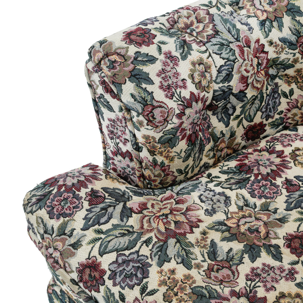 Beige Floral Tapestry Upholstered Armchair