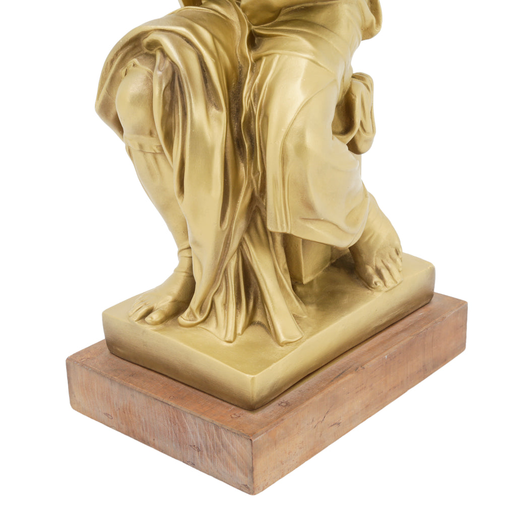 Gold Statue with Rustic Wood Base