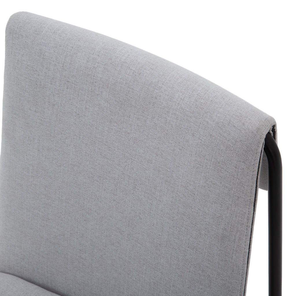 Light Gray Fabric Upholstered Dining Chair with Black Metal Frame