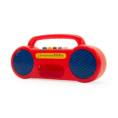 Red Plastic Toy Boombox with Blue Speaker Grilles