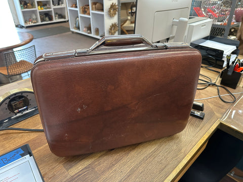 Brown Faux Leather & Chrome Vintage Briefcase