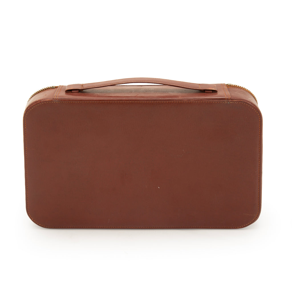 Vintage Brown Leather Zippered Travel Toiletry Case Grooming Kit