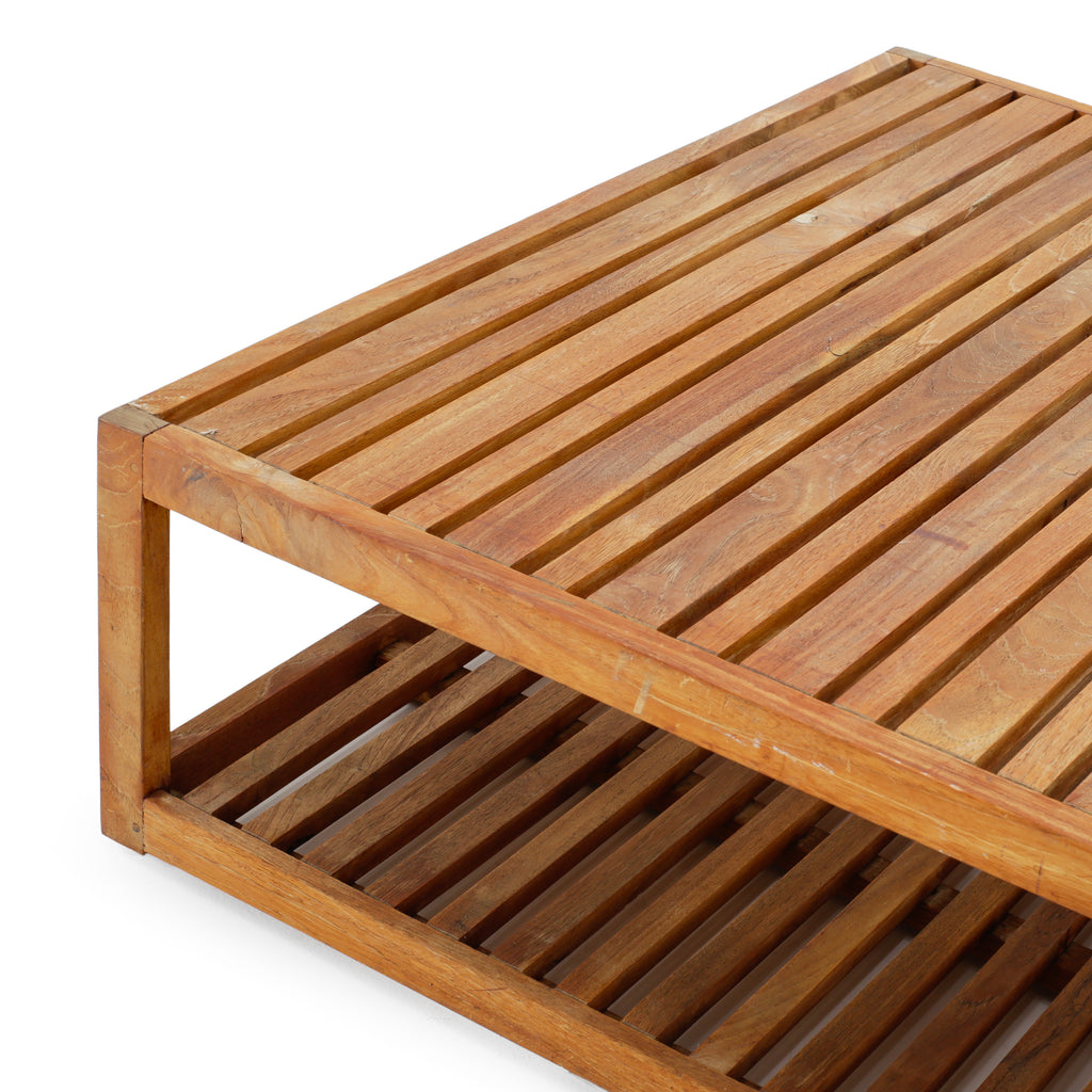 Natural Teak Wood Slatted Two-Tier Coffee Table