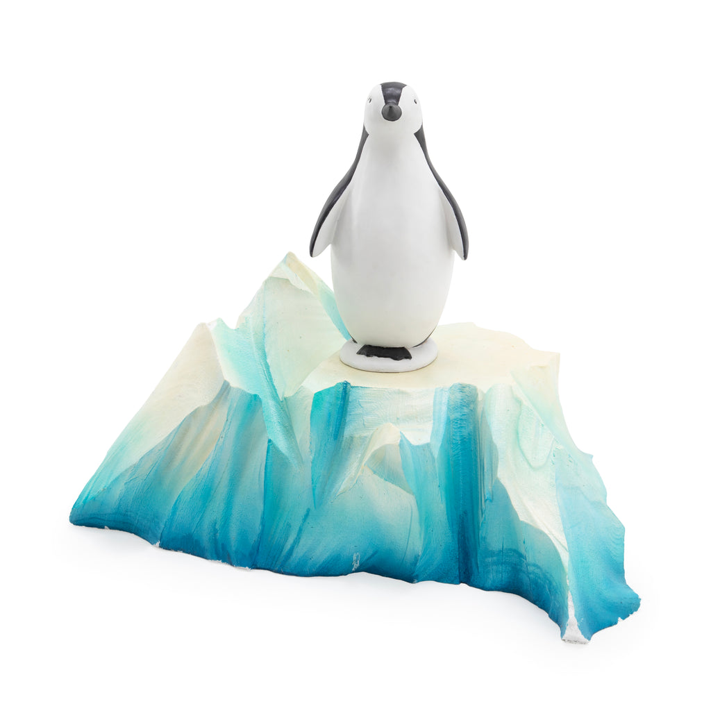 Penguin Figurine on Carved Blue Iceberg Base