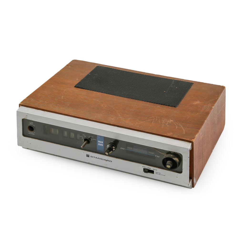 Brown Wood and Silver Metal AM/FM Flip Clock Radio