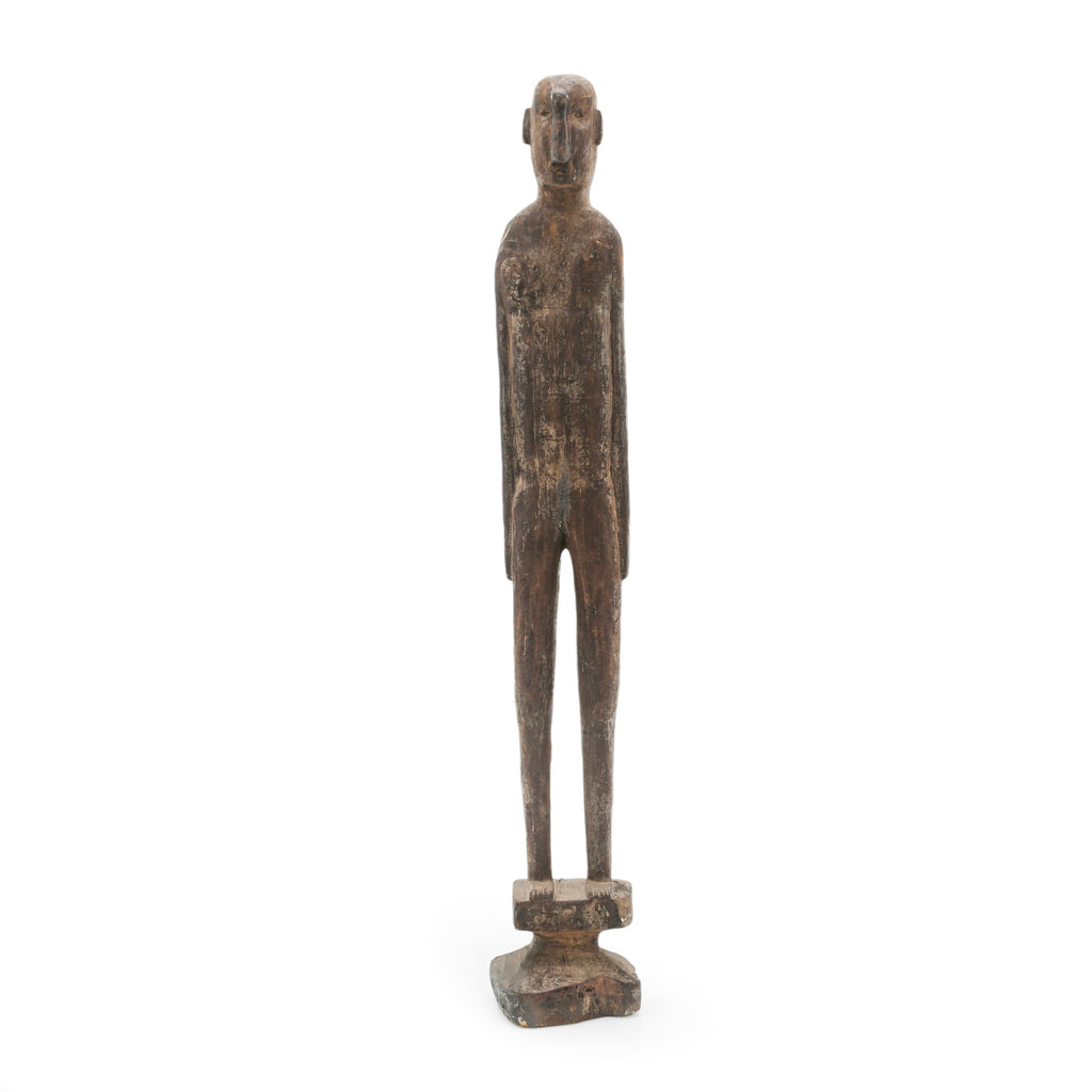 Dark Brown Carved Wood Standing Male Figurine