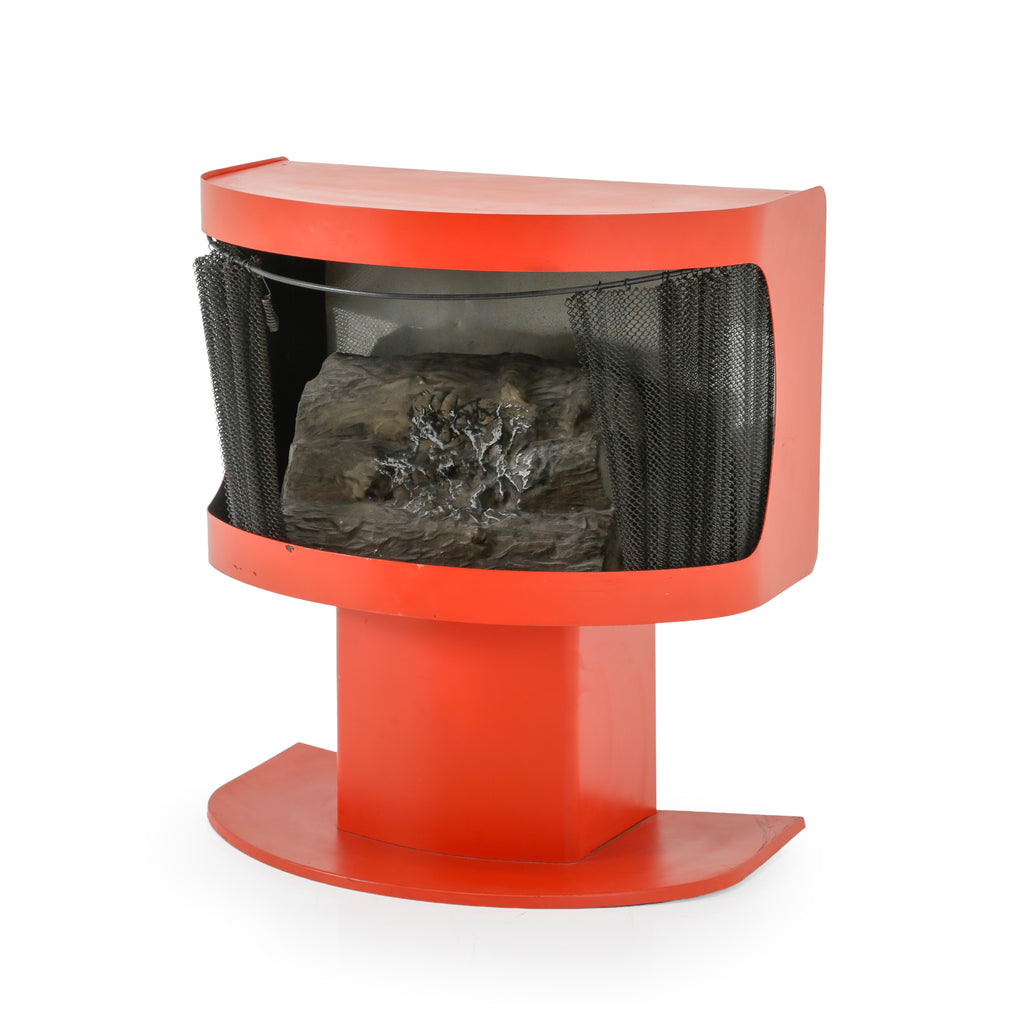 Orange Metal Fireplace with Chain Mesh Curtain