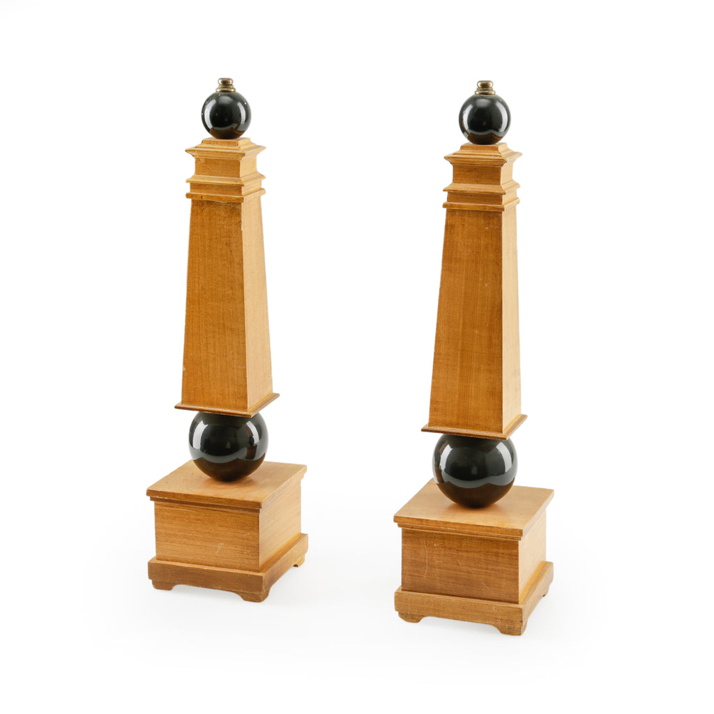 Blonde Wood and Glossy Black Sphere Obelisk