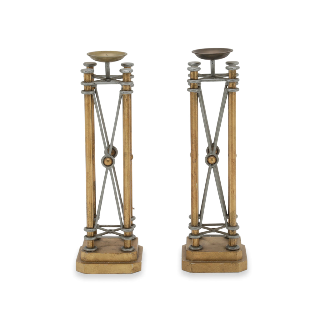 Pair of Gilded Wood and Metal Candle Holders