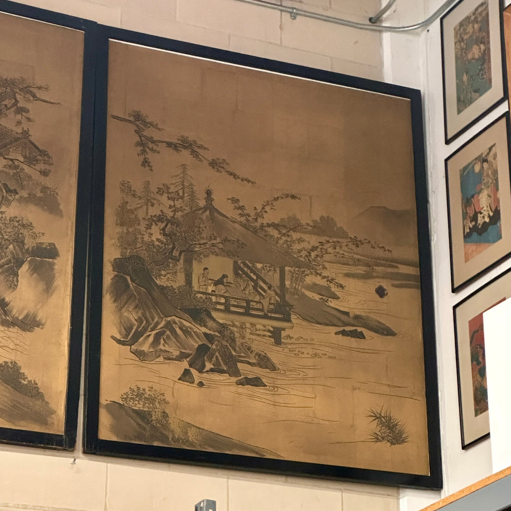 Large Framed Japanese Ink Wash Landscape #1