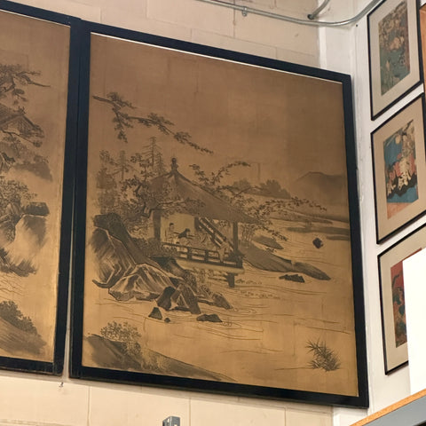 Large Framed Japanese Ink Wash Landscape #1