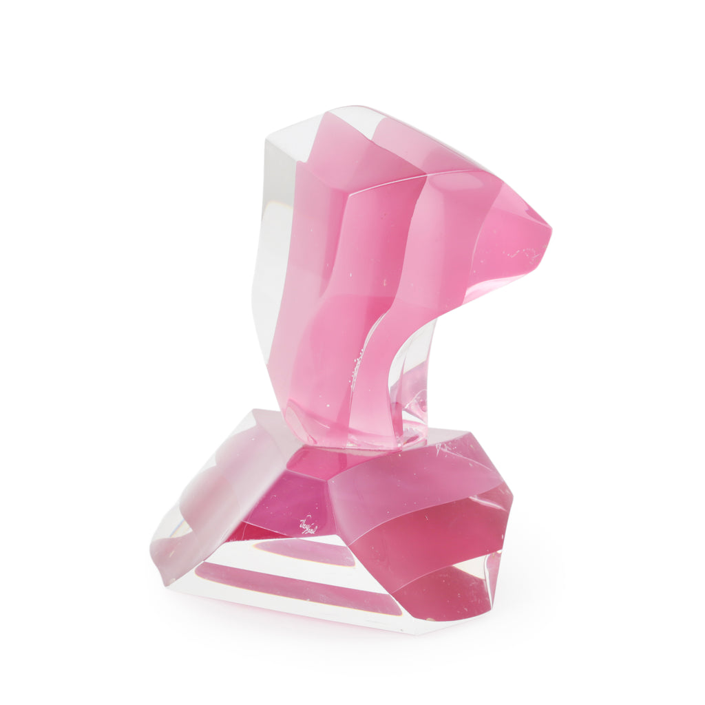 Clear and Fuchsia Pink Abstract Acrylic Sculpture