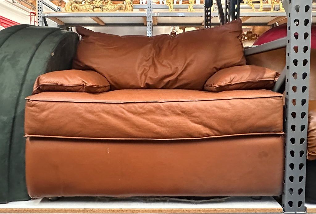 Brown Leather Wide Arm Chair