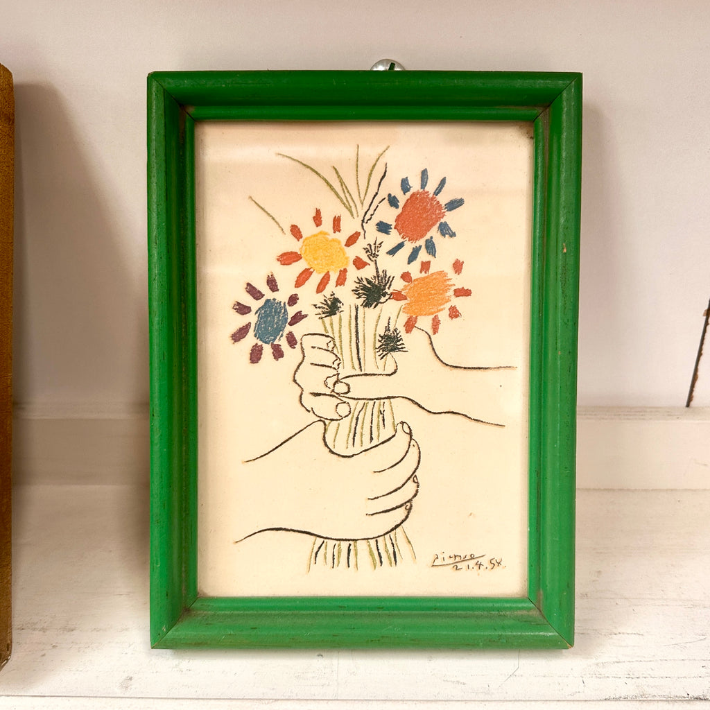 Vintage Green Framed Bouquet Artwork
