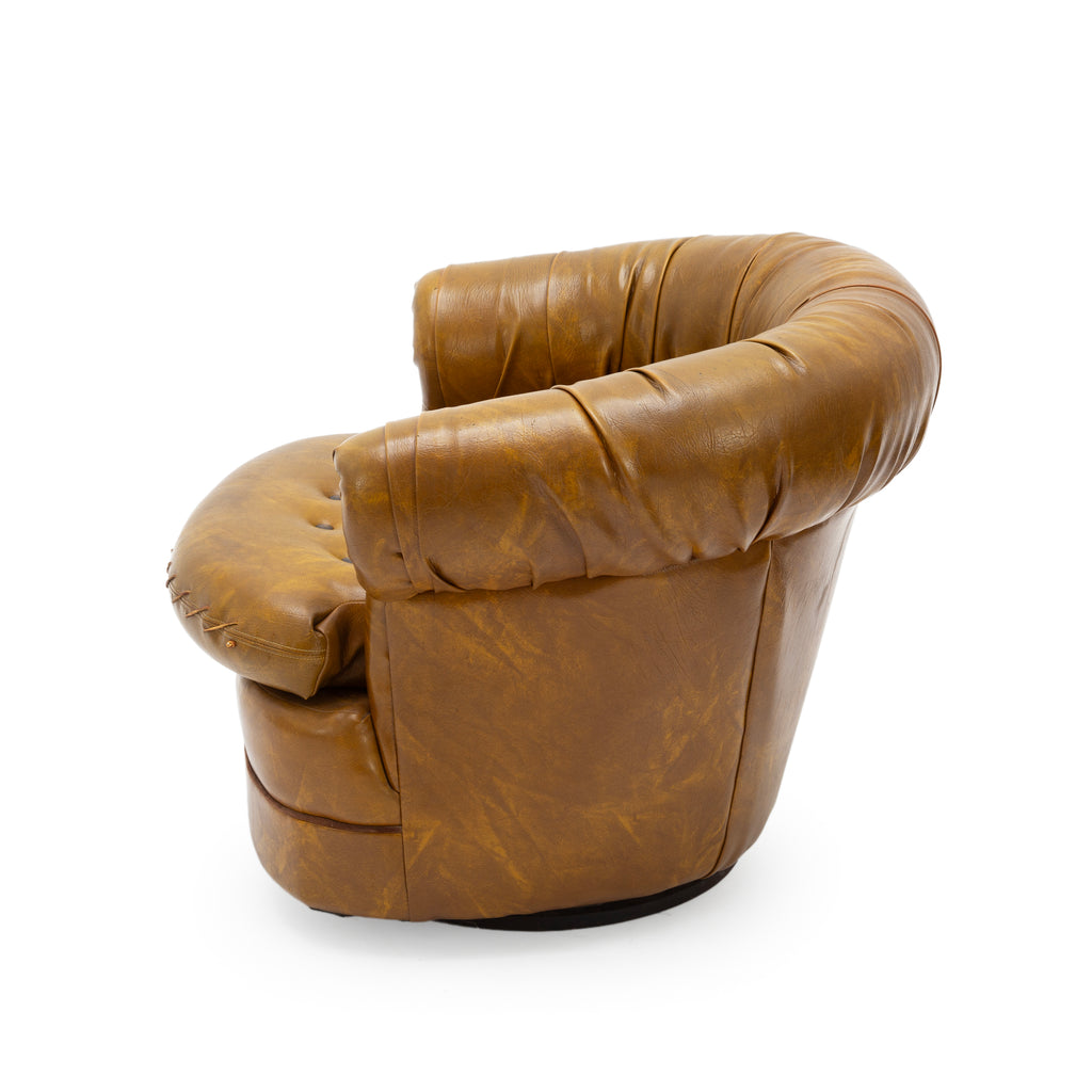 Pair of Vintage Tan Leather Tufted Barrel Armchairs