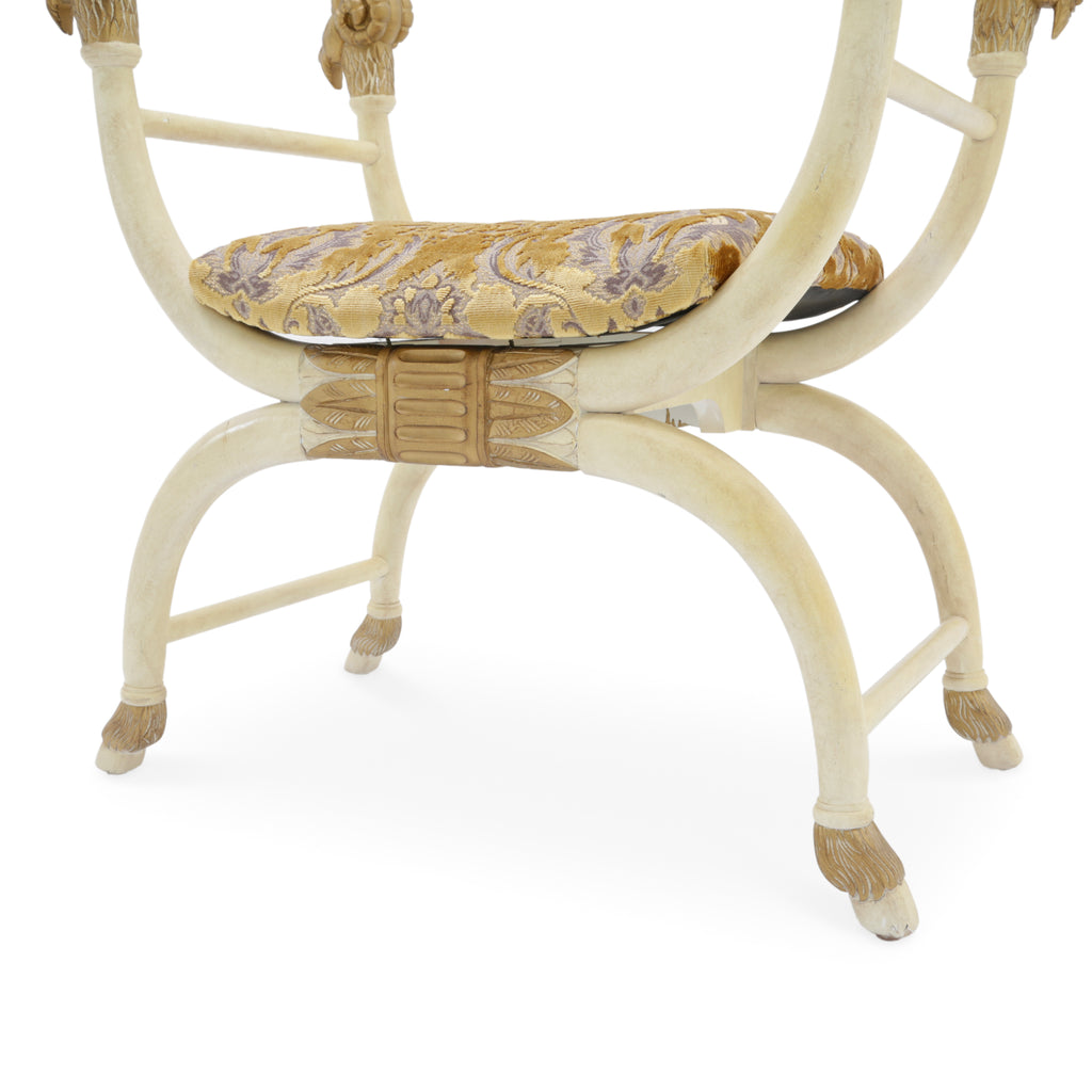Cream & Gold Wood Curule Bench