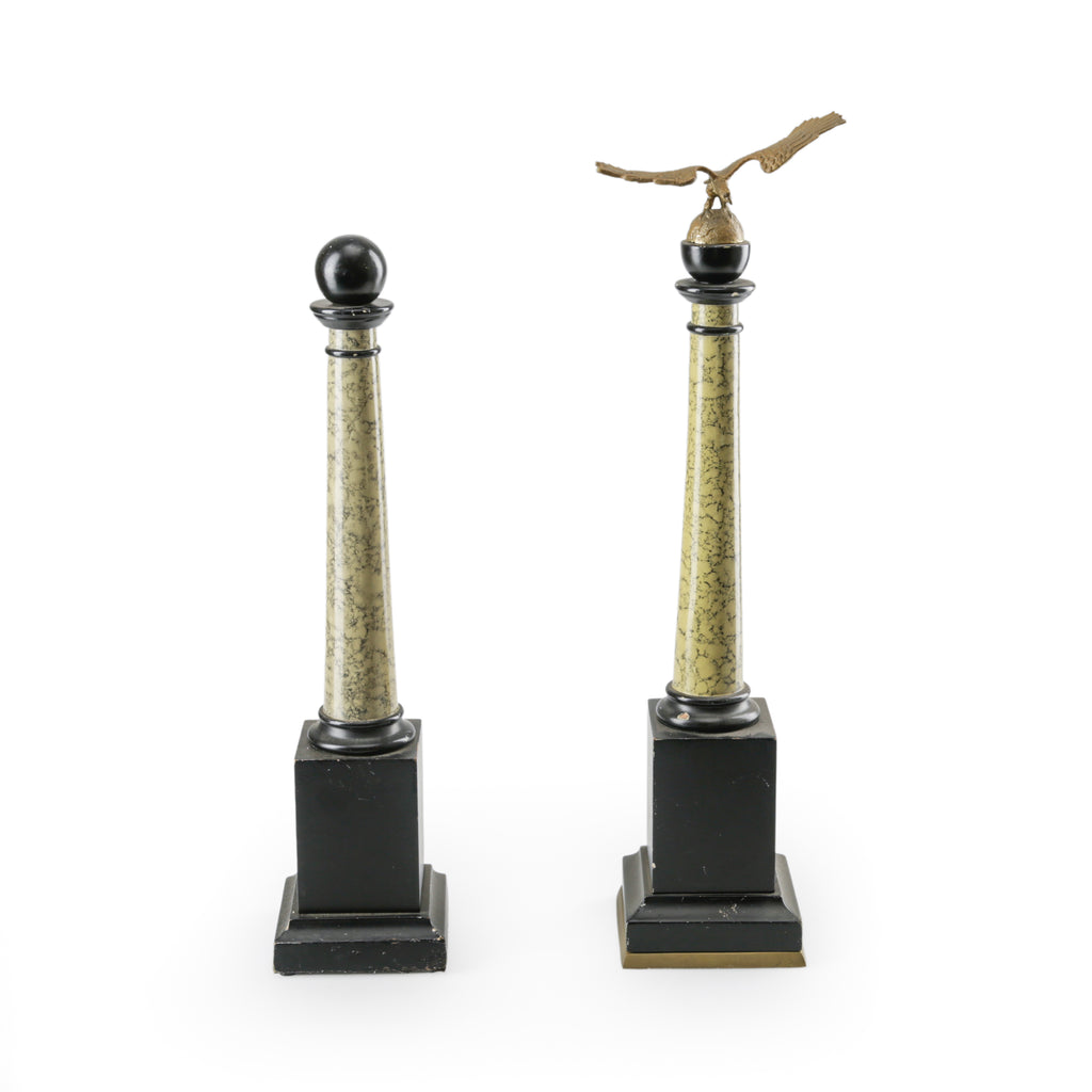 Marble and Black Decorative Pillar (Brass Eagle/Sphere)
