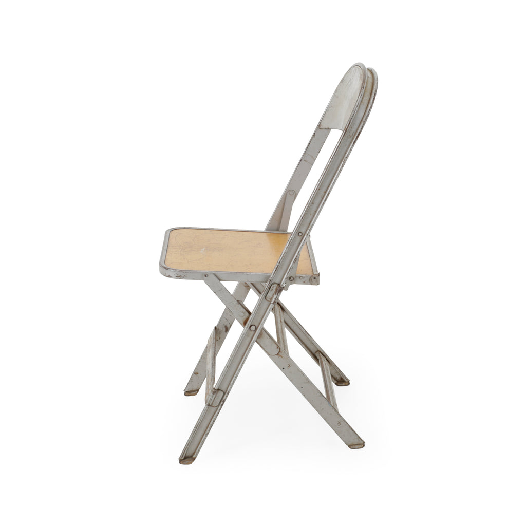 Gray Metal and Beige Wood Folding Chair
