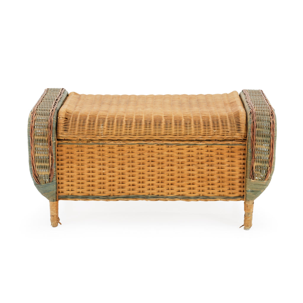 Wicker Storage Bench with Sage Green Accents