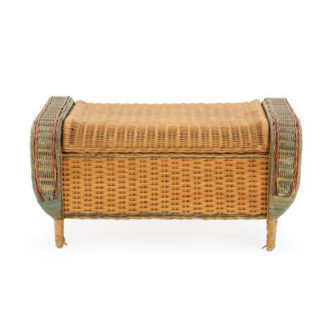 Wicker Storage Bench with Sage Green Accents
