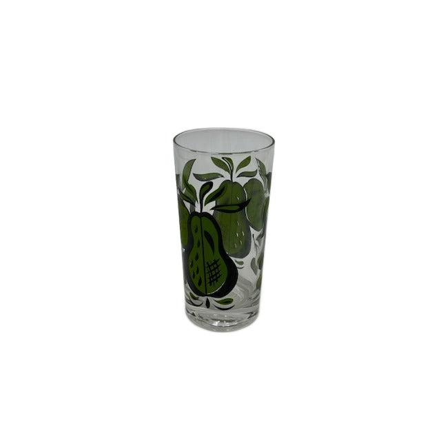 Clear Drinking Glass with Green & Black Pear Design