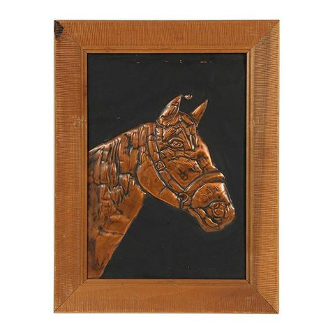 Vintage Copper Horse Portrait Artwork in Wood Frame B (A+D)