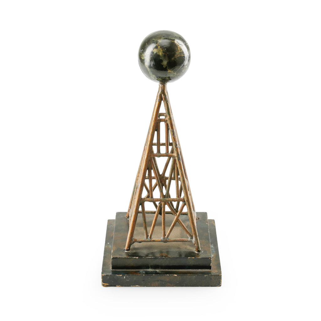 Distressed Copper-Toned Metal Tower Sculpture