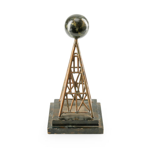 Distressed Copper-Toned Metal Tower Sculpture