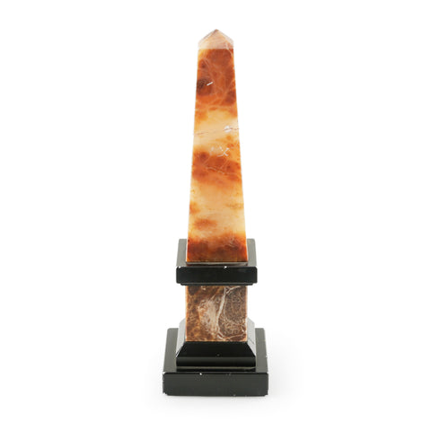 Orange and Cream Veined Marble Obelisk
