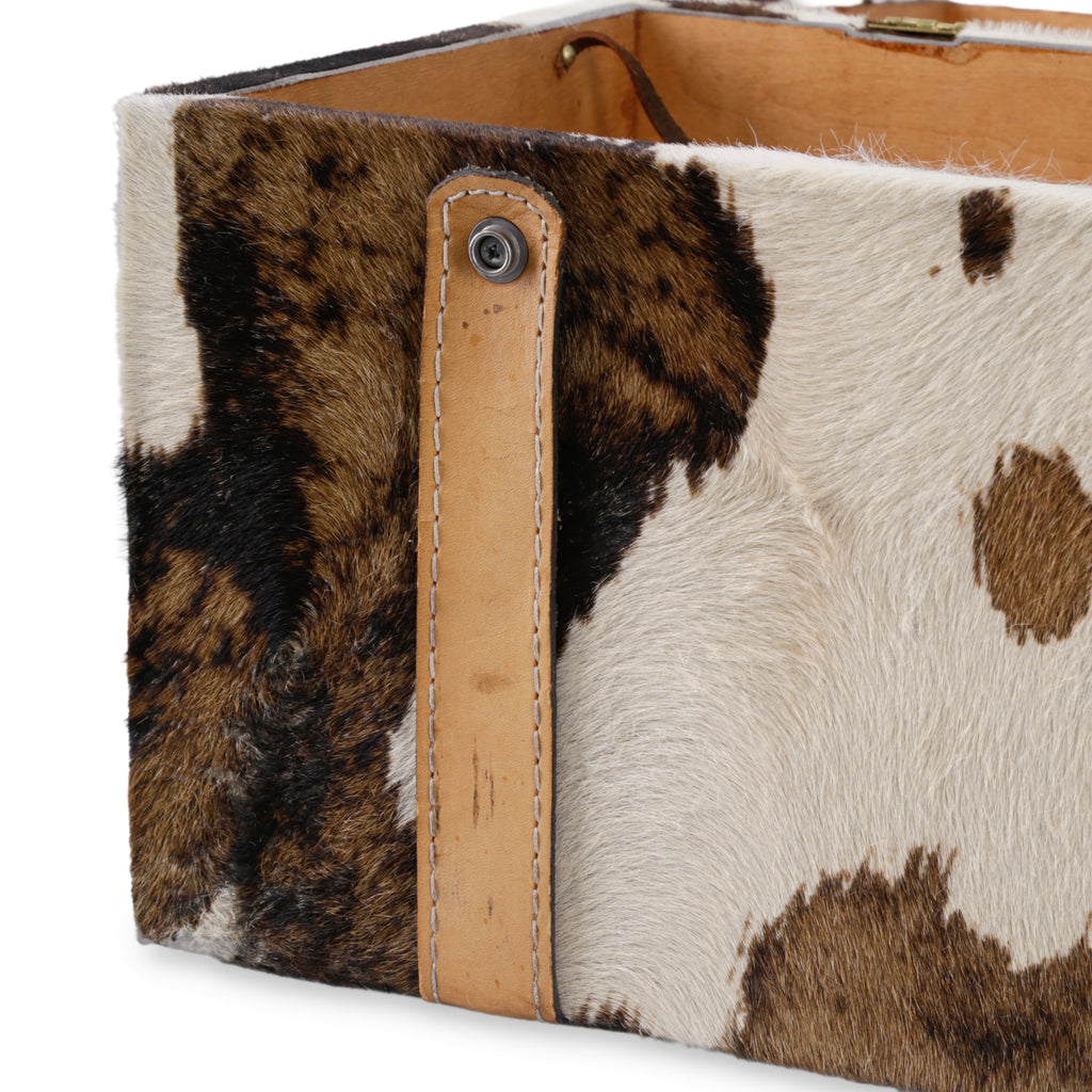 White and Brown Cowhide Leather Storage Trunk