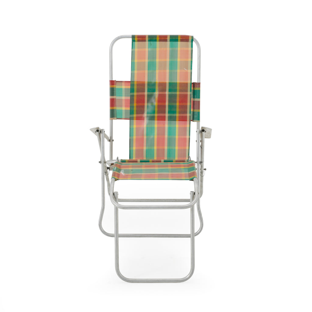 Plaid Fabric and Aluminum Folding Beach/Lawn Chair