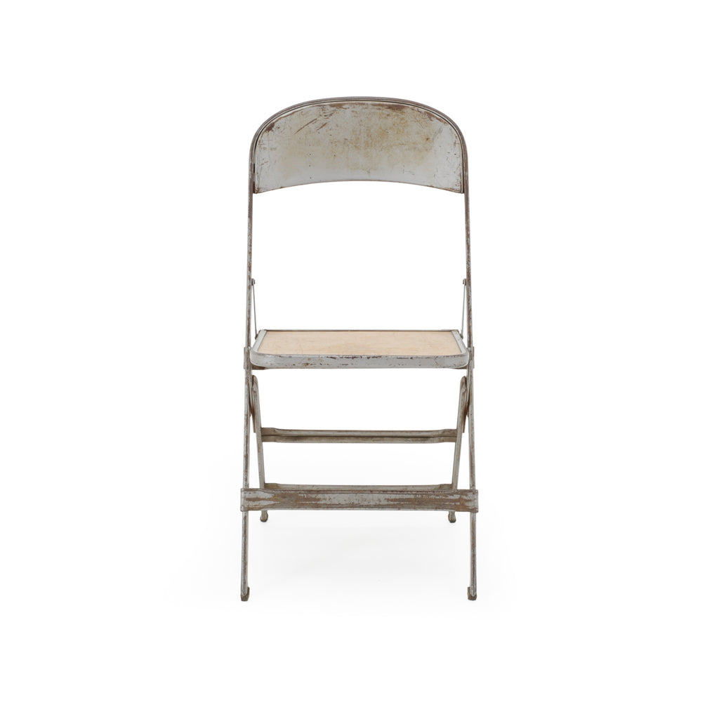 Gray Metal and Beige Wood Folding Chair