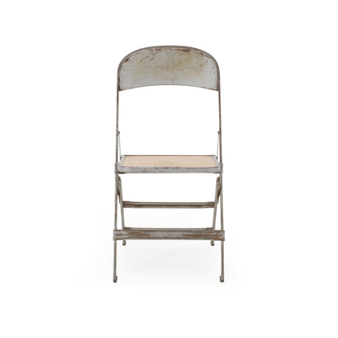 Gray Metal and Beige Wood Folding Chair