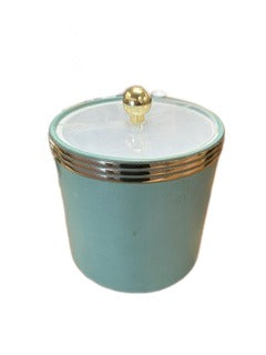 Teal Metal Ice Bucket with Gold Trim