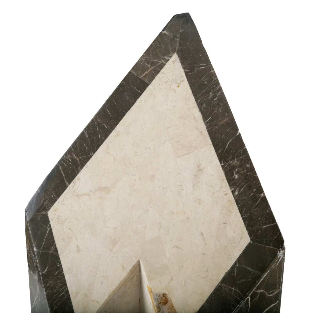 Brown and Cream Marble Geometric Angular Sculpture