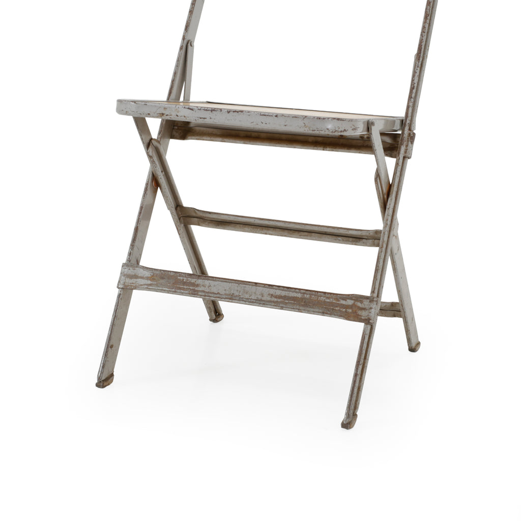Gray Metal and Beige Wood Folding Chair