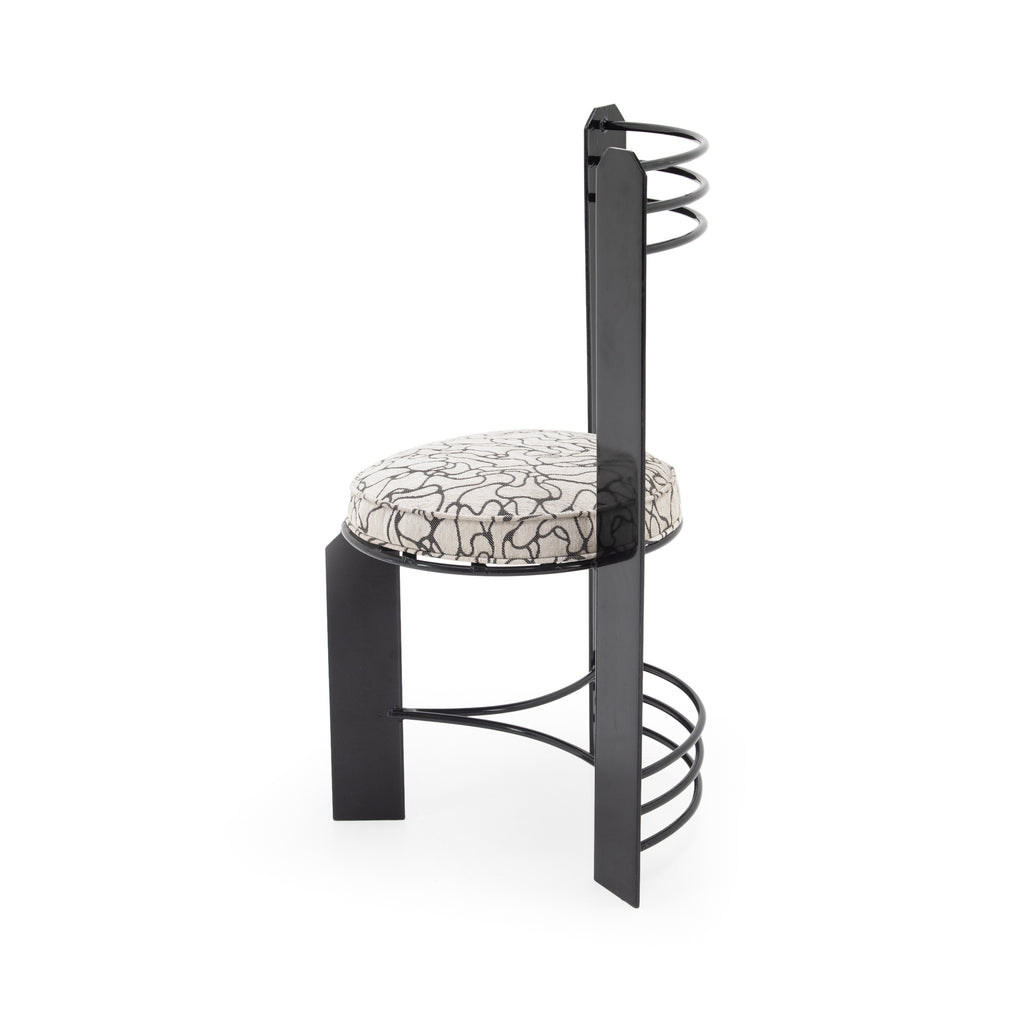 Black Metal Dining Chair with Abstract Upholstered Seat