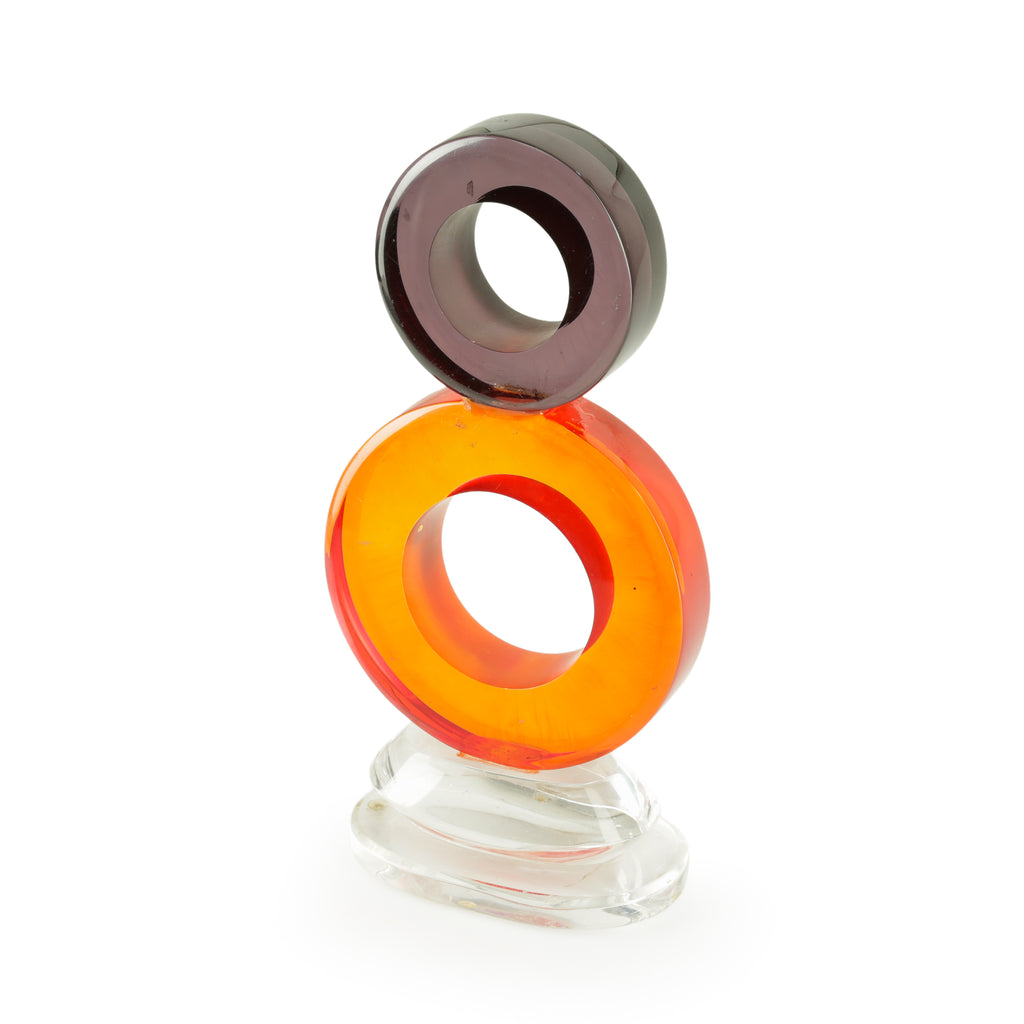 Orange & Smoky Brown Acrylic Stacked Ring Sculpture