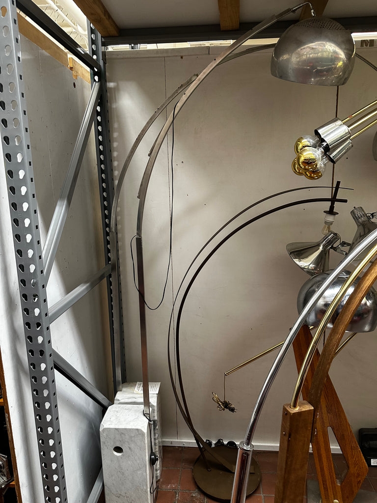 Large Silver Arc Floor Lamp with Perforated Dome Shade